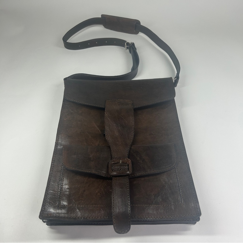 Vintage Handmade Brown Leather Messenger Work Crossbody Bag Purse A33